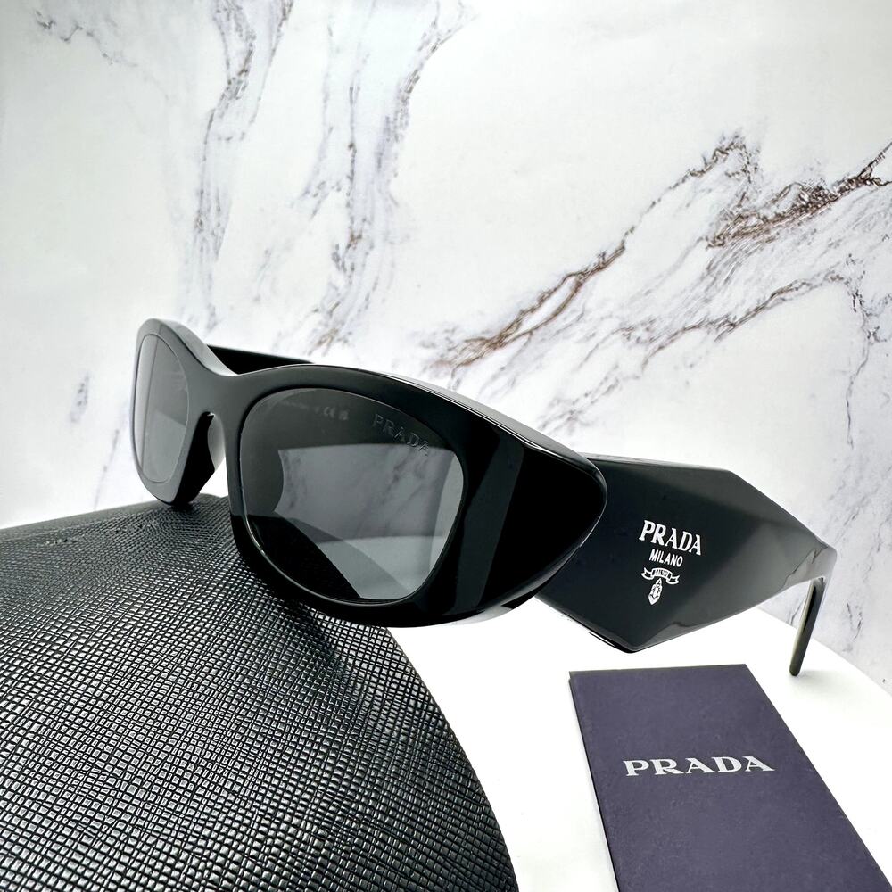 New PRADA Sunglasses Black Oval Cat Eye Symbole Logo - Picture 15 of 16